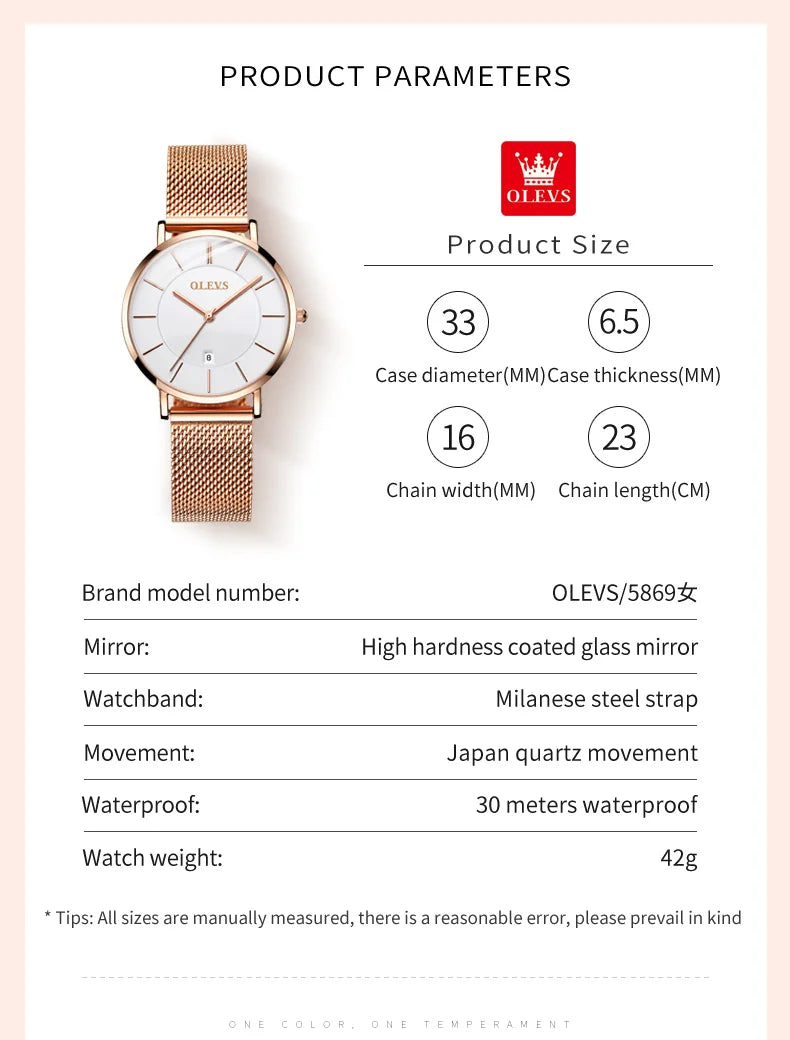 OLEVS Women Watch with Rose Gold