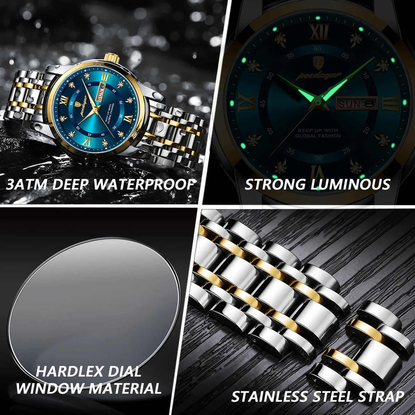 POEDAGAR Luxury Watch for Man Elegant Date Week Waterproof Luminous