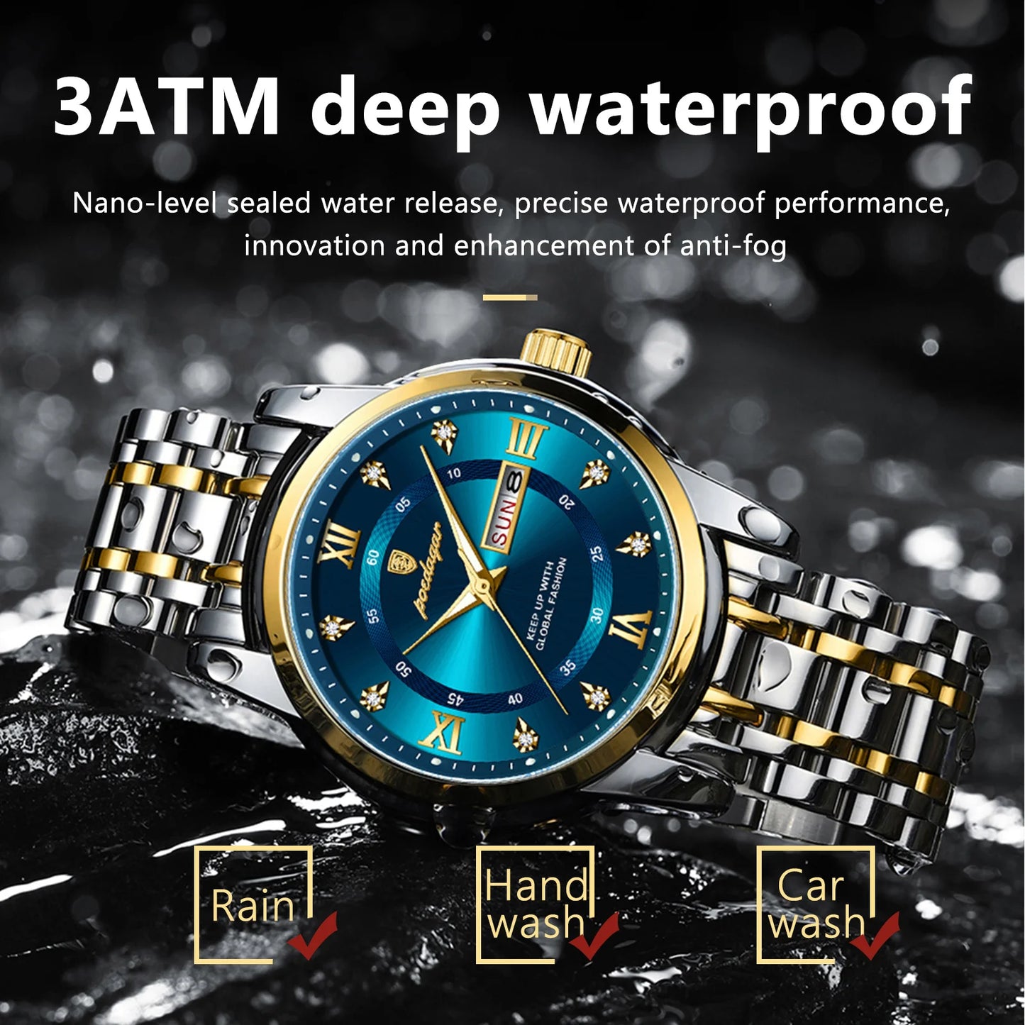 POEDAGAR Luxury Watch for Man Elegant Date Week Waterproof Luminous