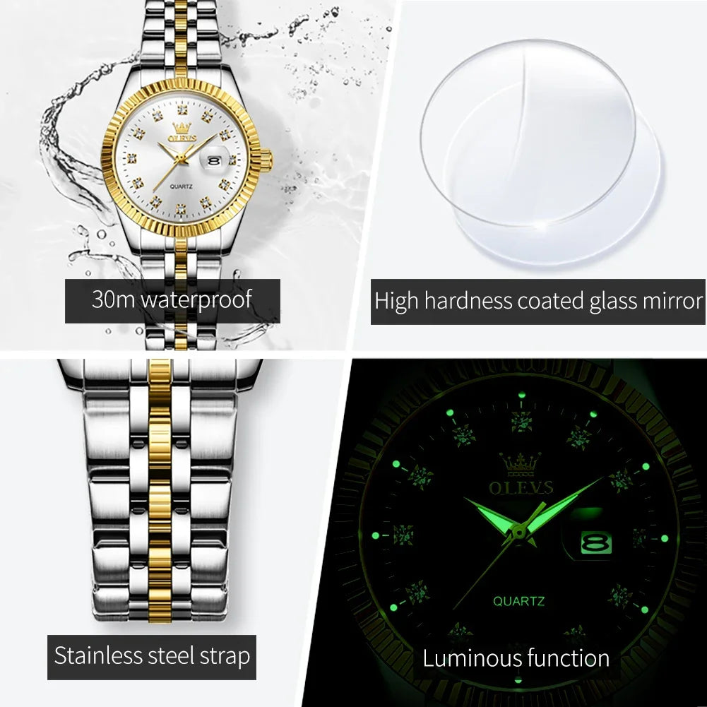 OLEVS 5526 Fashion Waterproof Watches For Women, Luxury Diamond Quartz