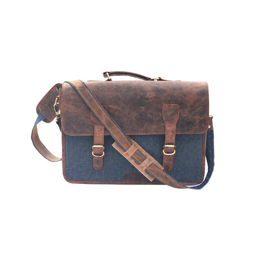 Handmade Canvas Leather Messenger Laptop Bag For Unisex